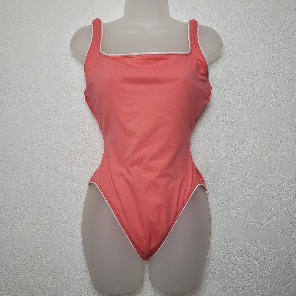 Nautica Coral Pink One-Piece Swimsuit with Contrast White Trim